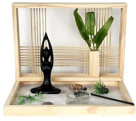 Yoga Woman Zen Garden Set Tea Light Holder Medititating Lady Figurine Scene Gift