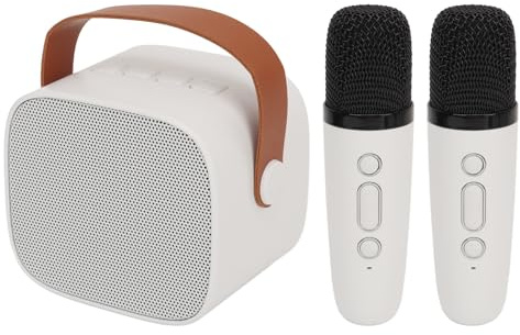 Alomejor Mini-Karaoke-Maschine mit Kabellosem Mikrofon, HiFi-Surround-Sound, Mehrere Klangvarianten für Heim-KTV (Weiß und 2 Mikrofone)