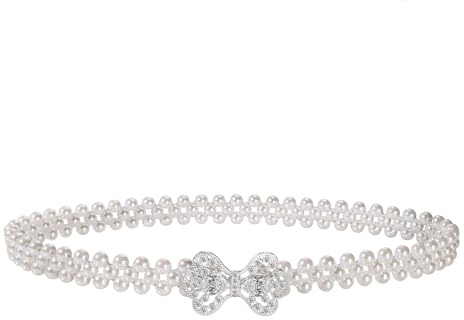 Faletony Damen Kettengürtel Perlen Gürtel Brautgürtel Taillengürtel Perlengürtel Hochzeit Brautjungfer Gürtel für Brautjungfernkleider Ballkleid Abendkleider (Silberne Schleife)