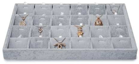 Papten vassoio impilabile in velluto per gioielli, vassoio portagioie a cassetto per gioielli, organizzatore di gioielli a 24 scomparti per catene di collane (grigio)
