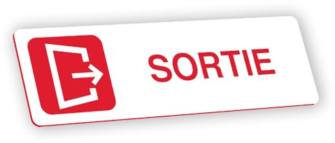 Plaque signalétique gravée autocollante Sortie - blanc écriture rouge - format 20x6 cm