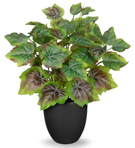 Oairse Plantas artificiales de 37 cm para interiores con macetas negras, plantas decorativas en maceta, plantas falsas realistas de vid de hoja de uva para el hogar, oficina, cocina, baño, sala de