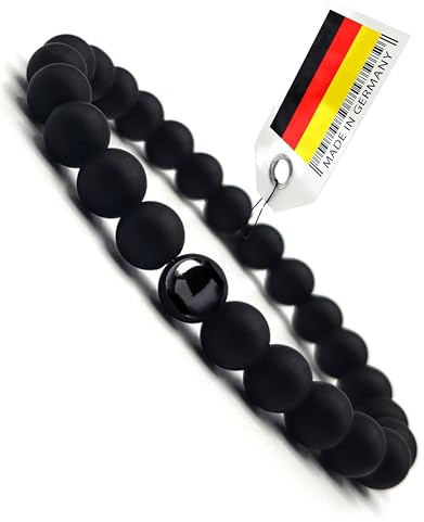 Armband Herren Schwarz - Made in Germany Elegantes Schwarzes Perlenarmband für Herren – Handgemacht – Hochwertige Natursteine – Verstellbar – Stilvolles Männerarmband – Ideal zum Verschenken
