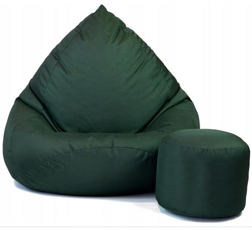 Slevobox Sitzsack mit Hocker Grün 112x82x82cm - XXL Sitzsack Erwachsene mit Füllung - Sitzsack Kinder - Schlafzimmer und Wohnzimmer Möbel - Outdoor Sitzsack XXL - Indoor Sitzsäcke - Bean Bag