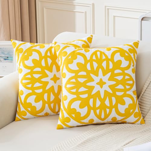 Jayusaror Federe Cuscini Divano Federe 45x45 cm Gialli Boho Mandala Decorativi Velluto Moderni Copricuscini Federe per Cuscini per Soggiorno Camera Set di 2