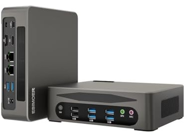 ESIMOER Mini PC Win 11, Mini Desktop Computer, Core i5-1235U, 64GB DDR5 512GB SSD 1TB HDD, HD DP Type-C 8K Triple Display, Dual 2.5G RJ45 LAN, 8 USB, Wifi 6, BT 5.2, Small form PC support Linux