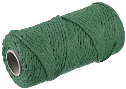 sourcing map Baumwollseil, gedreht, geflochten, einsträngig, 100 m, 4 mm Durchmesser, für Wandbehang, Pflanzenaufhänger, Stricken, Makramee-Knoten, Dunkelgrün