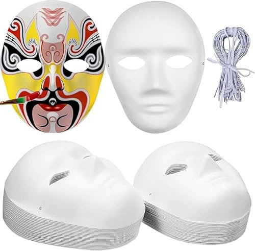 Xaztr 36Pcs DIY Paper Mache Masks, White Full Face Party Masks, Paintable Art Cosplay Masks for Adults (Unisex, 2 Sizes)