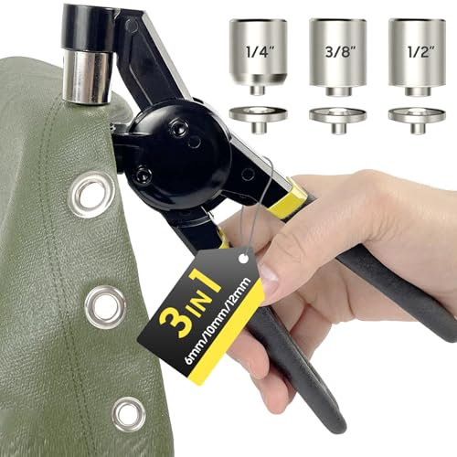 HAPDEN Set di Pinze per Occhielli 6/10/12 con 600 Occhielli di Dimensioni Diverse, Pinze per Occhielli per Teloni e Tessuti, Pinze per Occhielli Manuali Professionali