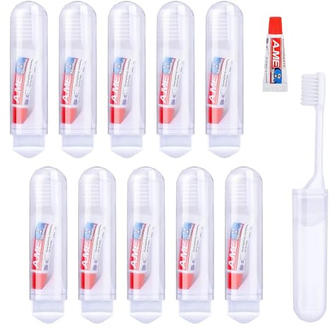 10 Pcs Mini Toothbrush, Travel Toothbrush Set with Mini Toothpaste, Portable Toothbrush for Families Travel Business Trip Camping Outdoor Activities