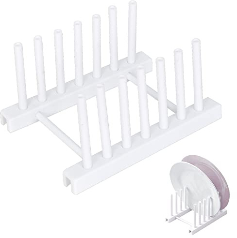 YILANJIN Dish Drainer Rack, Plastic Removable Chopping Board Rack, Mini Plate Rack Holder for Kitchen Cupboards, Reusable Dish Drying Rack for Bowls, Cups, Cutting Boards, Books (White, 6 Slots)
