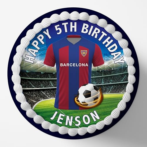 Barcelona Football Club Colours Personalised Edible Cake Topper Matching Cupcake Toppers Printed on Icing Sheets, Round, Square, Costco, Cupcake Toppers - Happy Birthday (1. Round)