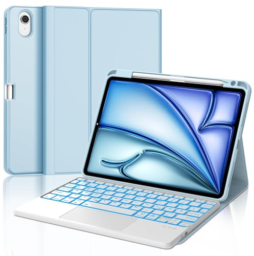 Tastatur für iPad Air 11” M4 2026/M3 2025/M2 2024 con Touchpad, Schutzhülle mit Stifthalter, Hülle Bluetooth Magnetisch QWERTZ Beleuchtung Tastatur für iPad Air 11 Zoll 8./7./6. Gen M4/M3/M2, Blau
