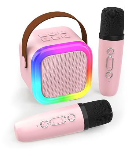 Koolcover Mini macchina per karaoke per bambini e adulti, altoparlante Bluetooth portatile con 2 microfoni wireless, giocattoli regalo di compleanno per ragazze dai 4, 5, 6, 7, 8, 9, 10 + feste in