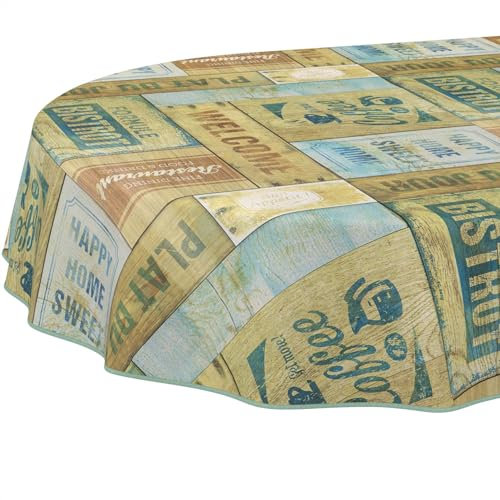 ANRO Wachstuchtischdecke Wachstischdecke Wachstuch Tischdecke abwaschbar Gartentischdecke Wasserabweisend Oval 200x140cm mit Saum (Eingefasst) Holz Industry