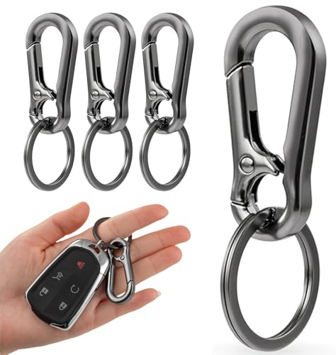 4 Pack Metal Keychain Key Rings,Keyring Clip,Zinc Alloy Carabiner Keyring, Carabiner Clips, Zinc Alloy Chain Clips Hook Holder Organizer for Men Women (Bright Gun Color)