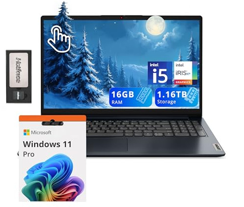 Lenovo IdeaPad 1i Ordinateur portable à écran tactile FHD 15,6, Intel i5 1235U, 16 Go de RAM, 1,16 To de stockage (SSD 1 To + station d'accueil 160 Go), carte graphique Intel Iris Xe, caméra HD