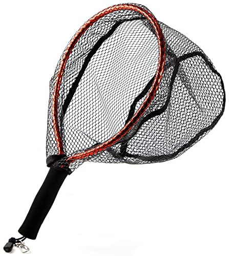 Alwonder Fly Fishing Net with EVA Handle, Fishing Landing Nets CNC Aluminum Alloy Frame, Rubber Coated Mesh Trout Net Kayak Nets for Trout Crappie Bass Sunfish Bulegill Panfish - Red