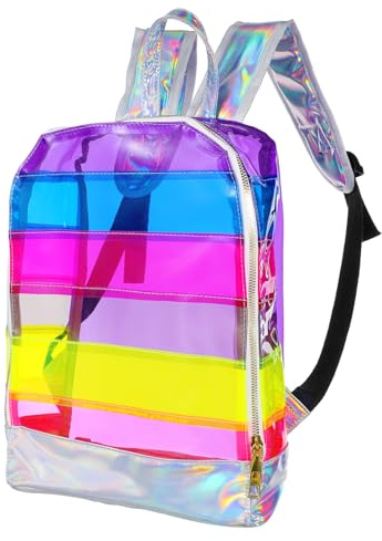 BESPORTBLE Violetter Transparenter Rucksack Mit Buntem Regenbogenmuster Modischer Schulranzen Für Mädchen Großes Fassungsvermögen Leichter Kinderrucksack Mit Verstellbaren Trägern