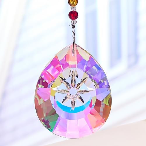 QINJIEJIE Sonnenfänger Kristall Prisma Fensterdeko Hängend Glastropfen Pendelleuchte Suncatcher Glas Chakra Perlen Sonnenfänger Basteln Kristalle zum Aufhängen Fenster Deko Garten AB Regenbogen