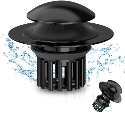 Universal 3 in 1 Bathroom Sink Drain Strainer,Pop Up Bathroom Sink Stopper with Removable Filter Basket,Sink Hair Catcher,Bathroom Drain Stopper Sink Plug for 1.1-1.65 Basin Drain Holes Black