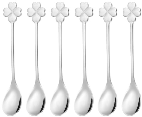 PATIKIL 6 Cucharillas De Café, Cucharitas De Té De Trébol De Cuatro Hojas Acero Inoxidable 304 Cucharitas Pequeñas Y Adorables Para Remover Café Espresso Vajilla Para Bar Cubierto Plateado