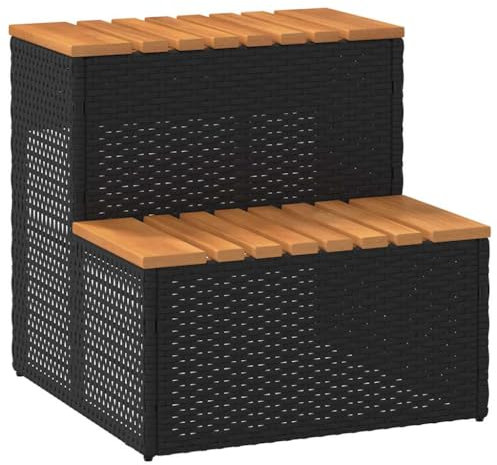 Scalino per vasca idromassaggio, 50 x 50 x 50,5 cm, in polyrattan e solida acacia, accessori per la casa e il giardino, per piscine e spa, colore: nero