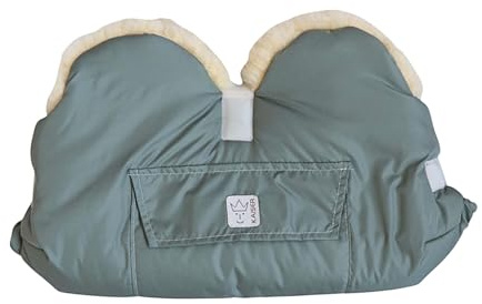 Lammfell Handwärmer für Kinderwagen, 45 x 22 cm, Schaffell Innenfutter, Wasserabweisend, mit Handytasche (salbei green)