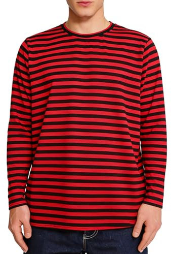 Camiseta de manga larga para hombre de Lancry, camiseta a rayas azul y blanco, camiseta de manga larga para hombre, camiseta de pescador de manga larga para hombre, rojo y negro, XL