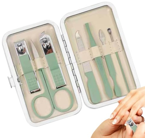 Nagelvårdssats, bärbar resenagelmanikyr kit för resor | 7 st rostfritt stål - nagelklippare, rengöringssats, manikyrverktyg för hem, resor