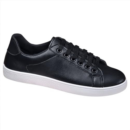 Generiska fritidsskor män sportigt läder, sportskor män platt sula, sneakers breda sneakers halkfria joggingskor enfärgade promenadskor bekväma träningsskor lätta slip-skor, svart, 45 EU