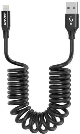 AGVEE 2 Pack 1.5ft Coiled Short USB to Lightning Charging Cable [MFI Certified] 3A Fast Charger Cord in Car for iPhone 14/13/12/11/XS/8/7/6/5 CarPlay, iPad, iPod, Black