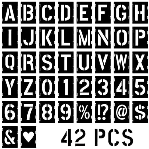 Juego de 42 Plantillas Reutilizables,Plantillas de Letras y Números Entrelazadas, Plantillas de Plástico para Letreros de Madera y Manualidades (10cm)