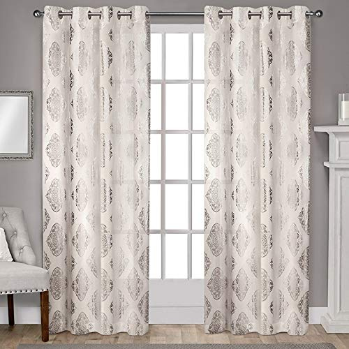 Exclusive Home Curtains - EH8246-01 2-96G Augustus Metallic Grommet Top Panel Pair, 54x96, Off-white, 2 Piece