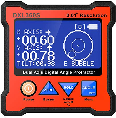 Dual Axis Digital Angle Protractor, Digital Level Angle Gauge GYRO + Gravity 2 in 1, Digital LCD Protractor Inclinometer Dual Axis Level Box 0.01°Resolution, Angle Finder with Five Face Magnetic Base