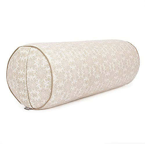 Bodhi Yoga Bolster Ø 23 cm | Maharaja Collection | Abnehmbarer & Waschbarer Bezug aus 100% Baumwolle | Yogarolle mit Bio-Dinkelfüllung | Yogakissen für Restorative & Yin Yoga (Madurai/Ecru)