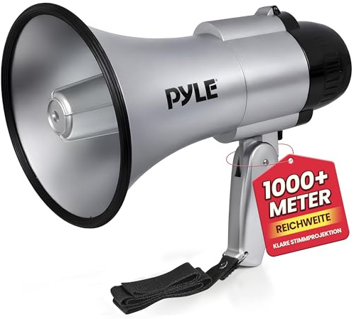 Portable Megaphone Speaker Siren Bullhorn - Compact and Battery Operated with 30 Watt Power, Microphone, 2 Modes, PA Sound and Foldable Handle for Cheerleading and Police Use - Pyle PMP33SL (Silver)