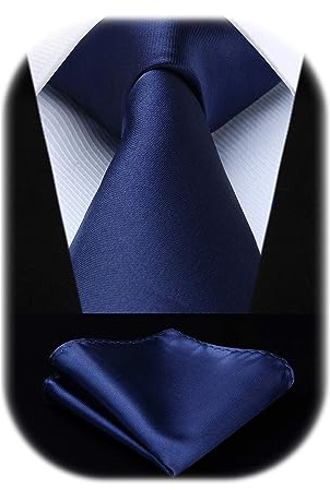 HISDERN Cravate Homme Bleu Marine Extra Longue pour Mariage Fete Classique Cravate et Pochette Couleur Unie Ensemble Cravates avec Mouchoir Set