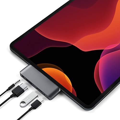 SATECHI USB-C Mobile Pro Hub 4-in-1 für iPad, Space Grau | PD 60 W, HDMI 4K@60 Hz, USB-A und 3,5-mm-Audioanschluss