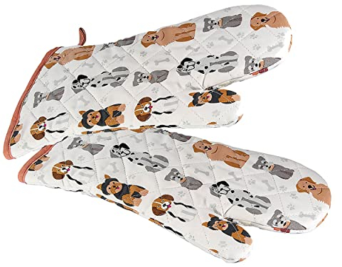 SPOTTED DOG GIFT COMPANY - Backhandschuhe Hitzebestaendig, Topfhandschuhe Ofenhandschuhe Lang mit Hund Motiv, Geschenk für Frauen Damen und Männer