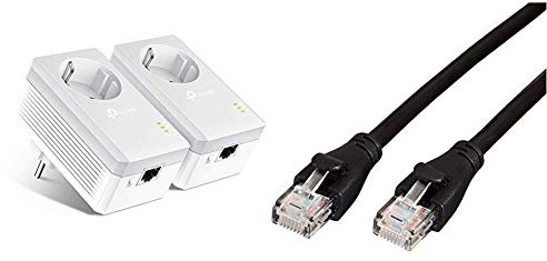 TP-Link TL-PA4010P KIT Powerline Passthrough Adapter (600Mbit/s Steckdose Powerline, 1x10/100Mbit/s-Ethernet-Port) weiß & Amazon Basics Ethernet-Netzwerkkabel, RJ45, Cat6, 0,9 m, 1.000Mbit/s