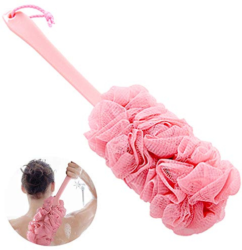 Limeow Fleur de Douche avec Manche Long Manche Brosse de Bain à Suspendre Brosse Dos Suspendue Brosse Eponge pour Bain Durable Brosse de Douche pour les Femmes et Hommes Loofah Exfoliante (Rose)