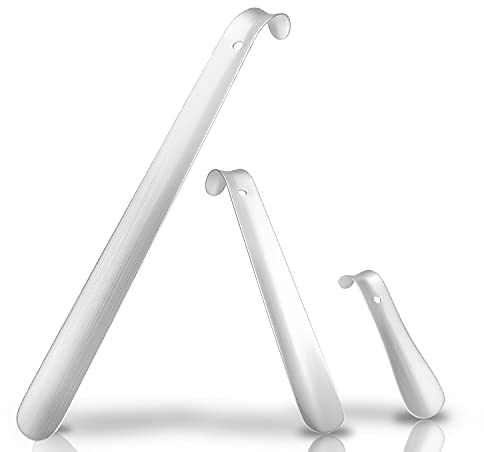 OurTop 3 Stück Schuhlöffel Metall Lang, 41cm & 29cm & 15cm Schuhanzieher aus Metall Stabile Ausführung für Reisen für Schwangere, ältere Menschen