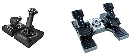 Logitech G X56 H.O.T.A.S Throttle and Joystick Flight Simulator Game Controller, 6 Dregrees of Freedom, 4 Spring Options, +189 Programmable Controls - Black & G Saitek PRO Flight Rudder Pedals - Black