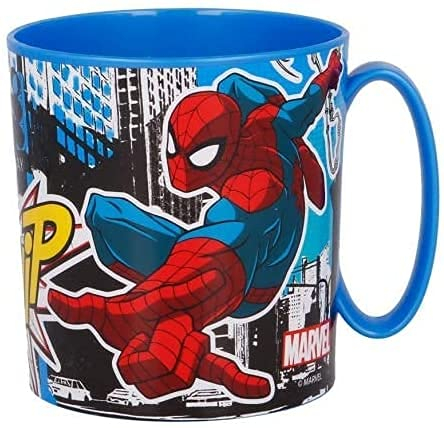 Tasse en plastique 350 ml pour micro-ondes avec poignée, pour enfants, petit-déjeuner sans BPA (Spiderman)