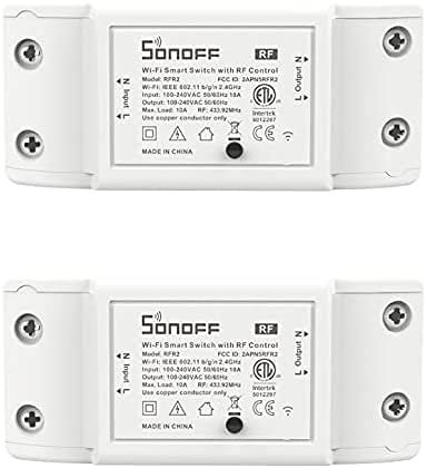 SONOFF RFR2 2.4GHZ Smart WiFi Switch 10A 2200W, APP & 433MHz RF Remote Control Light Switch, Work with Alexa/Google Home/IFTTT, Support Voice Control, Smart Timer, LAN Control, No Hub Required, 2 Pack