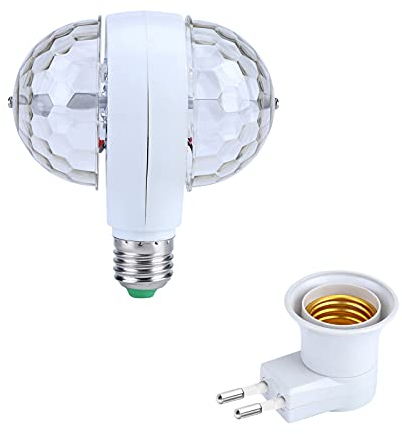 Haofy Ampoule Rotative de Couleur, Ampoule de Scène à LED E27, Lumière Stroboscopique à Changement de Couleur RVB à 2 Têtes avec Support de Lampe pour DJ Disco Birthday Party Club Bar Decor(EU)
