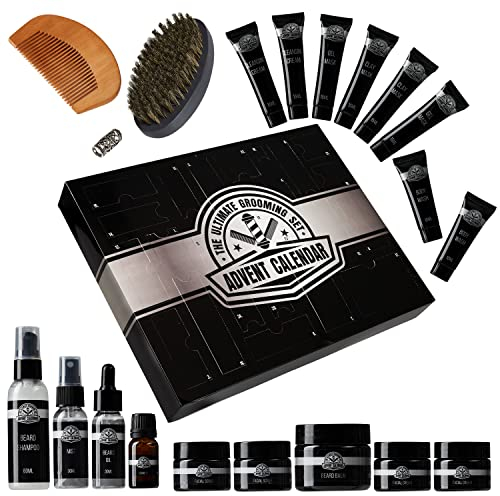 KreativeKraft Advent Calendar 2025 Beard Grooming Kit for Men with Beard Oil Brush Shampoo Skincare Mens Toiletries for Dad Boyfriend Husband