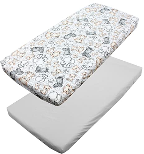 TupTam Baby Spannbettlaken Kinder Spannbetttuch für Babybett Kinderbett 2er Pack, Farbe: Safari/Grau, Größe: 70 x 140 cm