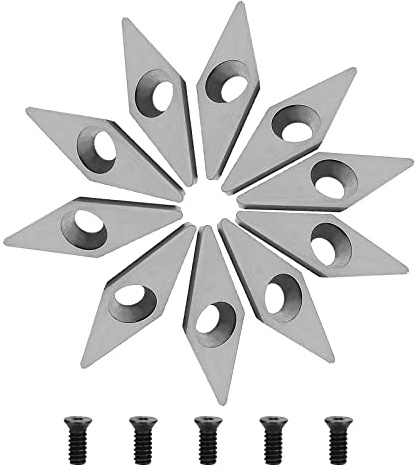 10 Stück Diamant Hartmetall Wendeschneidplatten für Drehmeißel, CNC Hartmetall Einsatzschneider für Holz Drechselwerkzeug mit M4 Schrauben, Hartmetalleinsätze (10 x 28mm)